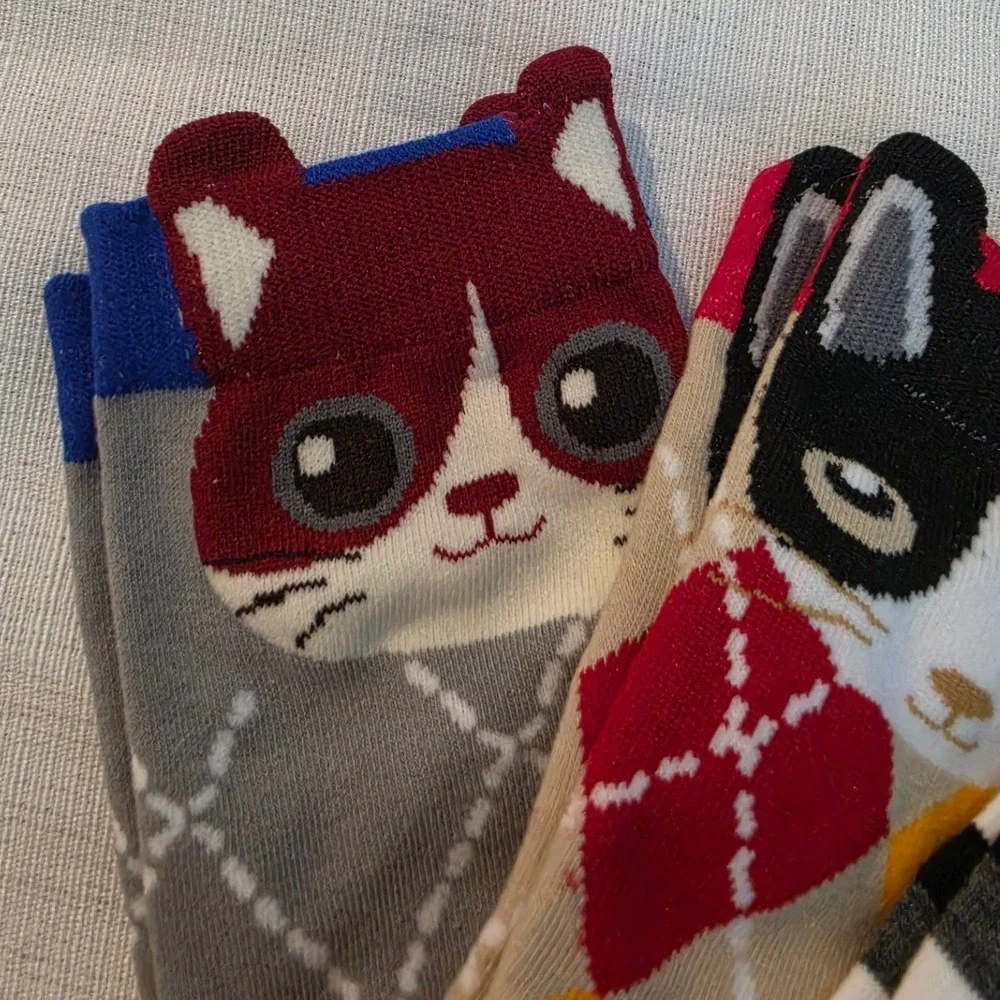 Cat Lady The Catwalk Collection Crew Socks 3 Pack Multicolored Feline Designs